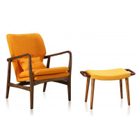 Manhattan Comfort 2-AC015OT001-YL Bradley Yellow and Walnut Accent Chair and Ottoman